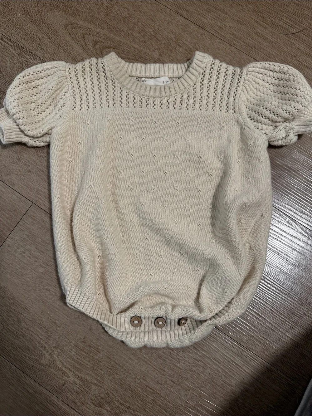 Quincy Mae Cream Knit Eyelet Sweater Romper